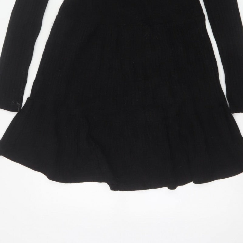 Zara Trafaluc Women Black S Fit & Flare Rib Knit Long Sleeve Dress