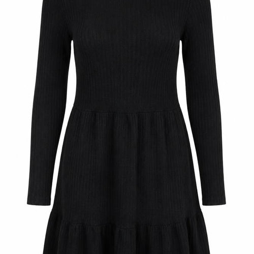 Zara Trafaluc Women Black S Fit & Flare Rib Knit Long Sleeve Dress