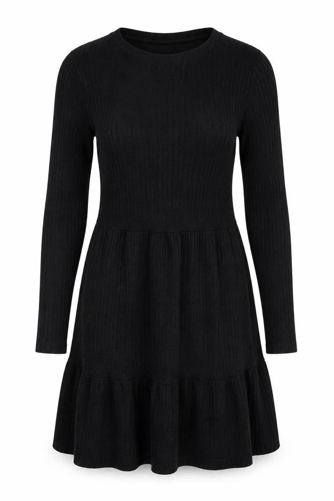 Zara Trafaluc Women Black S Fit & Flare Rib Knit Long Sleeve Dress