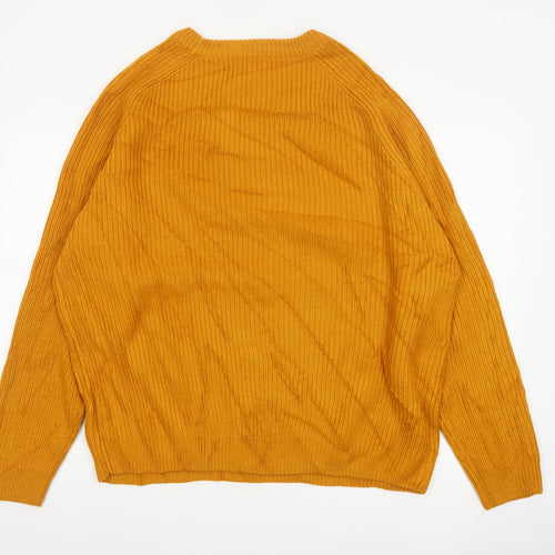 F&F Men’s Orange 3XL Chunky Knit Crew Neck Pullover Jumper
