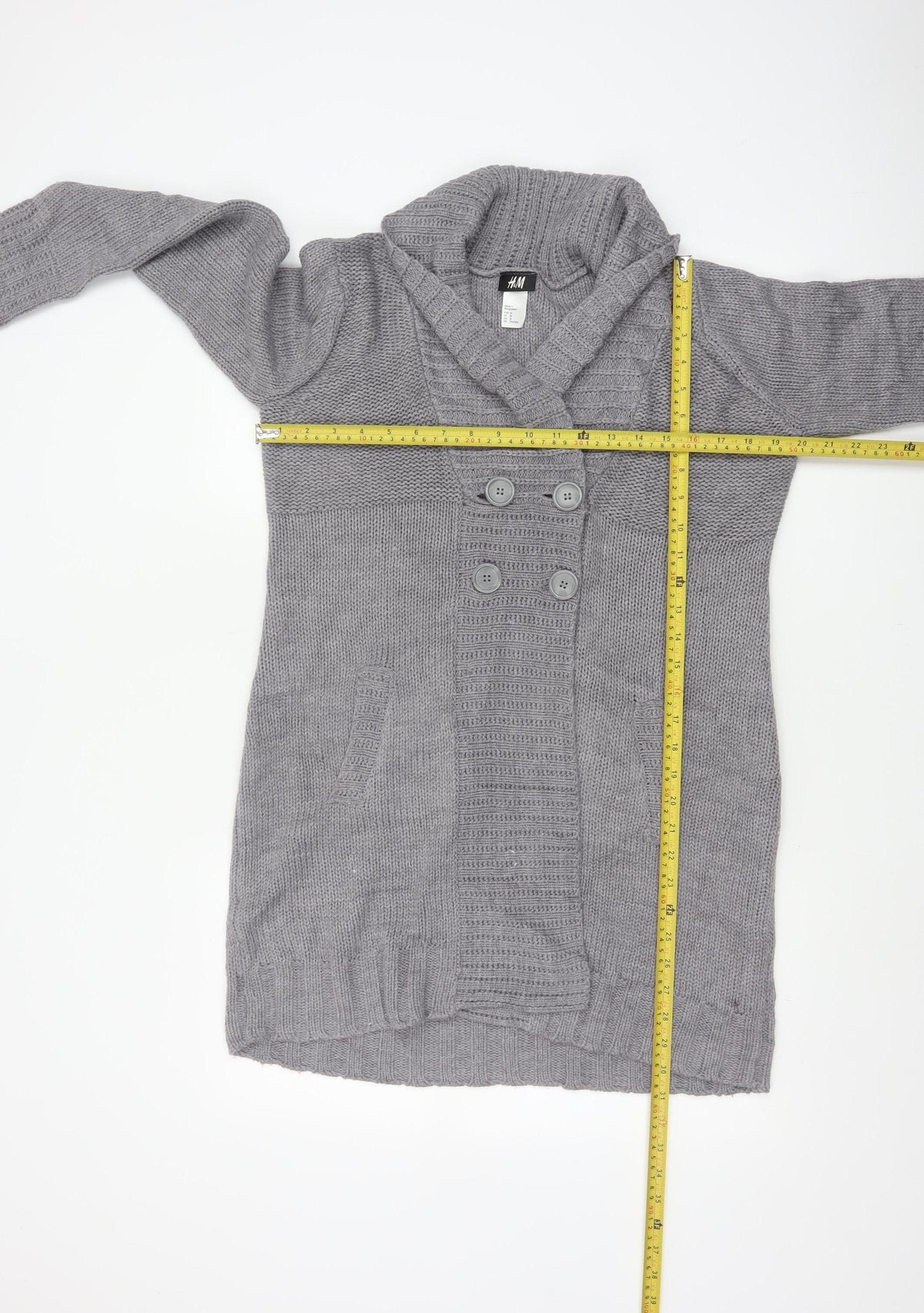 H&M Women Grey M Chunky Knit Button Cowl Neck Cardigan