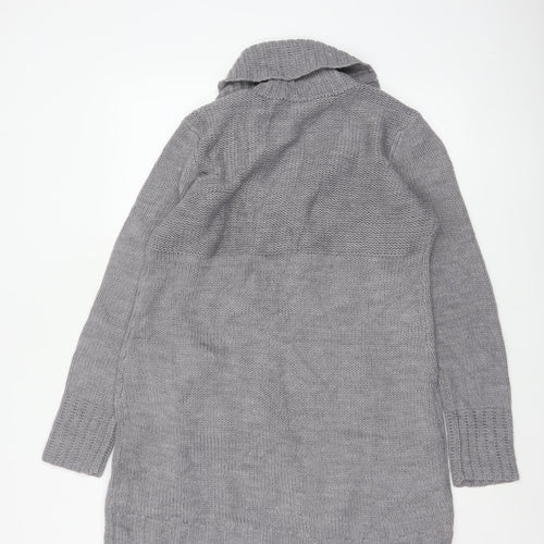 H&M Women Grey M Chunky Knit Button Cowl Neck Cardigan