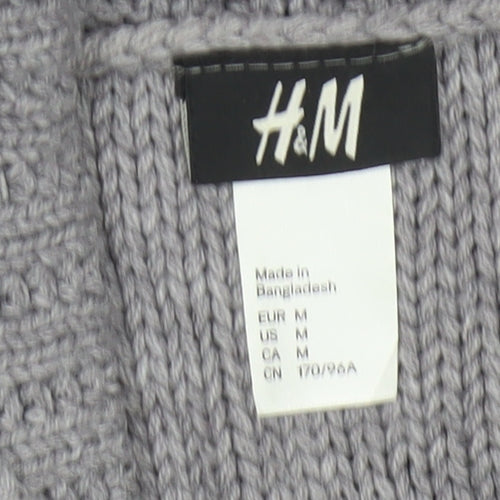 H&M Women Grey M Chunky Knit Button Cowl Neck Cardigan