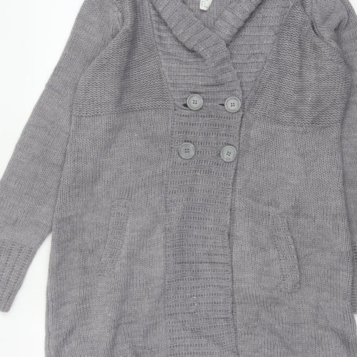H&M Women Grey M Chunky Knit Button Cowl Neck Cardigan