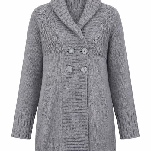 H&M Women Grey M Chunky Knit Button Cowl Neck Cardigan