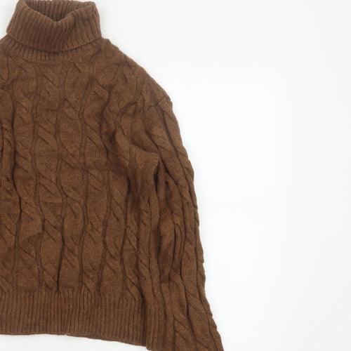Marks and Spencer Women Brown S Cable Knit Roll Neck Jumper