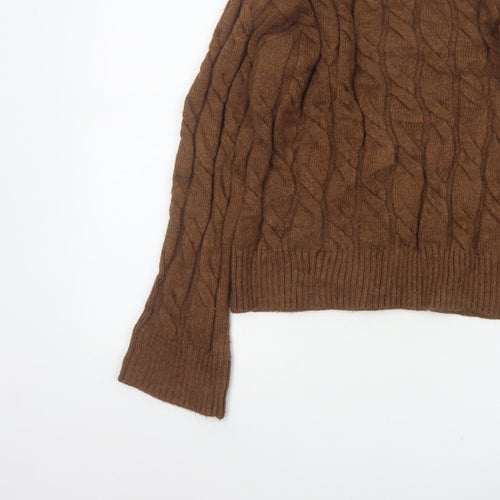 Marks and Spencer Women Brown S Cable Knit Roll Neck Jumper