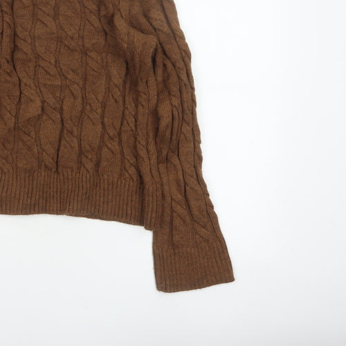 Marks and Spencer Women Brown S Cable Knit Roll Neck Jumper