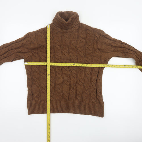 Marks and Spencer Women Brown S Cable Knit Roll Neck Jumper