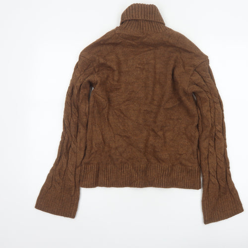Marks and Spencer Women Brown S Cable Knit Roll Neck Jumper