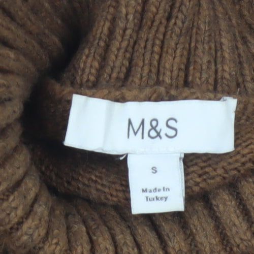 Marks and Spencer Women Brown S Cable Knit Roll Neck Jumper