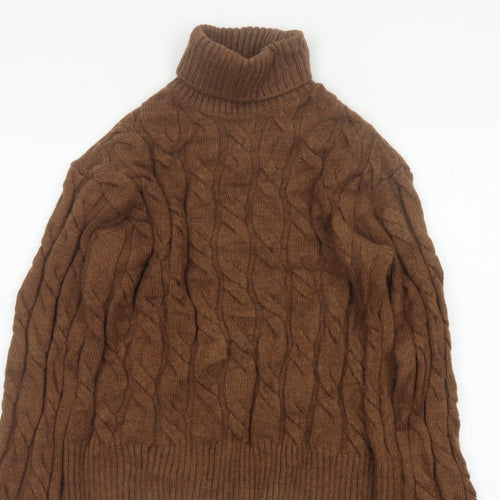 Marks and Spencer Women Brown S Cable Knit Roll Neck Jumper