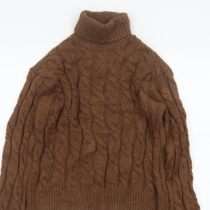 Marks and Spencer Women Brown S Cable Knit Roll Neck Jumper