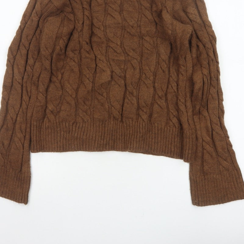 Marks and Spencer Women Brown S Cable Knit Roll Neck Jumper