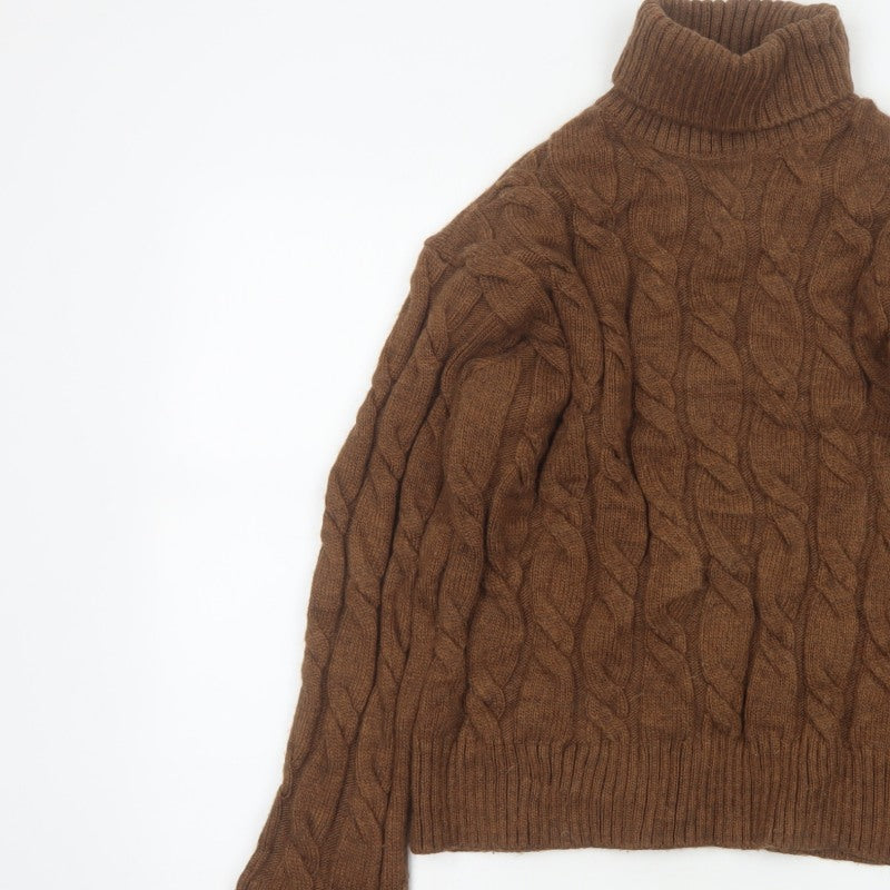 Marks and Spencer Women Brown S Cable Knit Roll Neck Jumper
