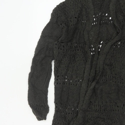 Sun & Shadow Women’s Black XS Open Knit Fringe Long Cardigan
