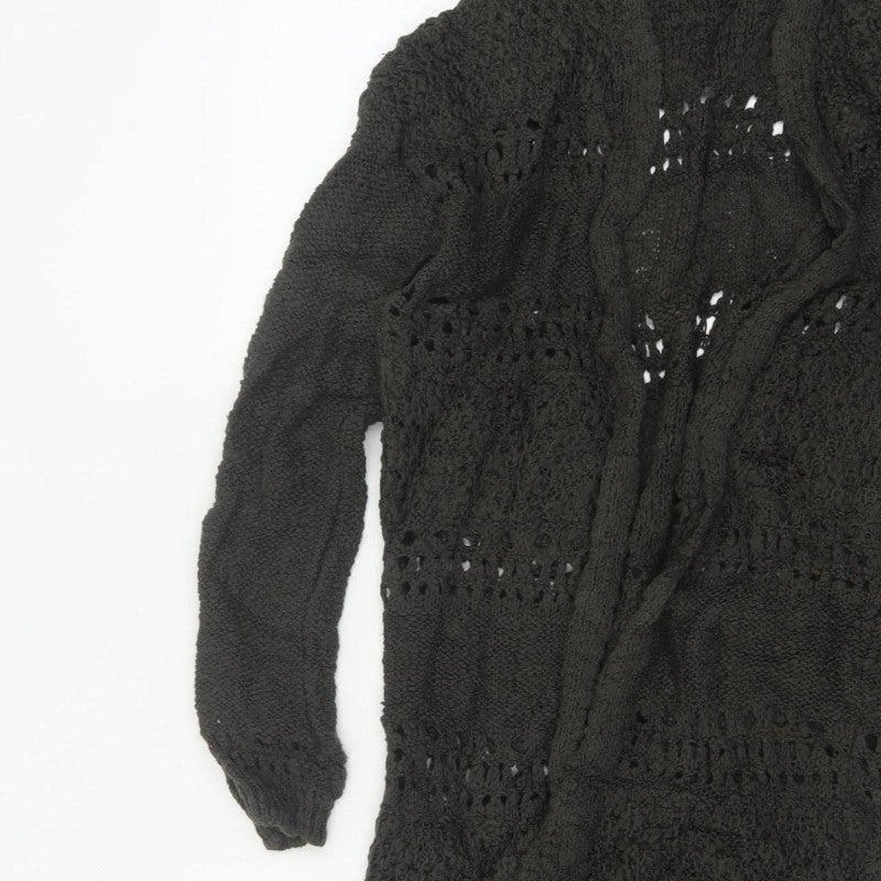 Sun & Shadow Women’s Black XS Open Knit Fringe Long Cardigan
