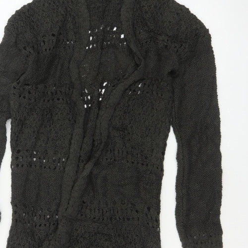 Sun & Shadow Women’s Black XS Open Knit Fringe Long Cardigan