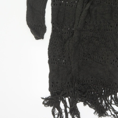 Sun & Shadow Women’s Black XS Open Knit Fringe Long Cardigan