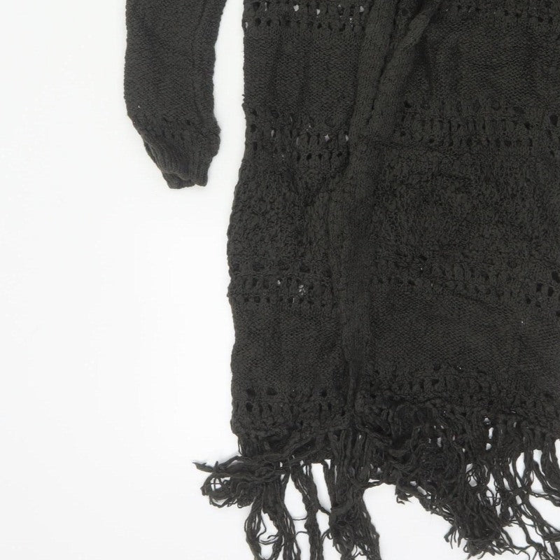 Sun & Shadow Women’s Black XS Open Knit Fringe Long Cardigan