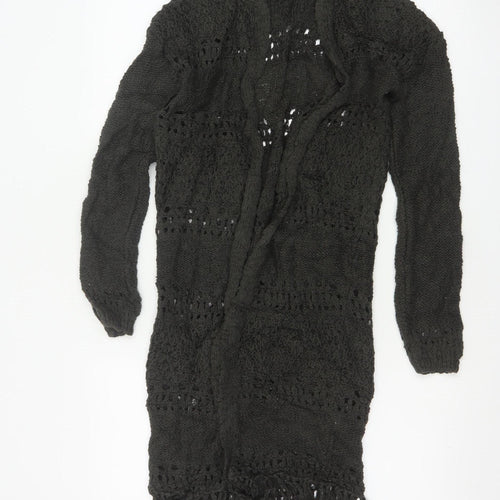 Sun & Shadow Women’s Black XS Open Knit Fringe Long Cardigan