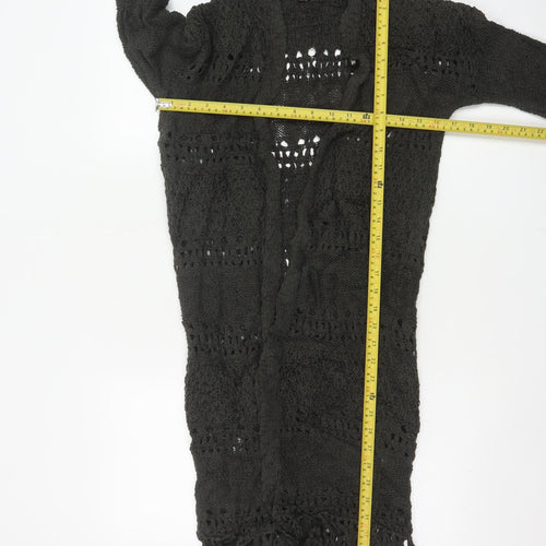 Sun & Shadow Women’s Black XS Open Knit Fringe Long Cardigan