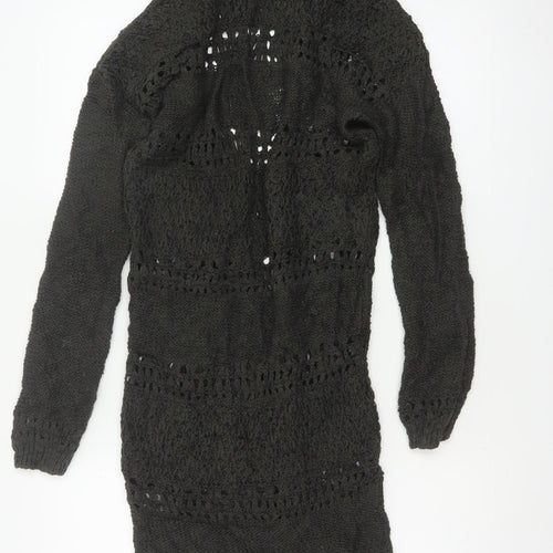 Sun & Shadow Women’s Black XS Open Knit Fringe Long Cardigan