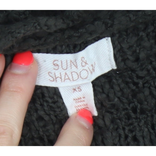 Sun & Shadow Women’s Black XS Open Knit Fringe Long Cardigan
