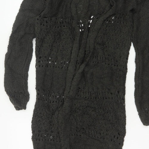 Sun & Shadow Women’s Black XS Open Knit Fringe Long Cardigan