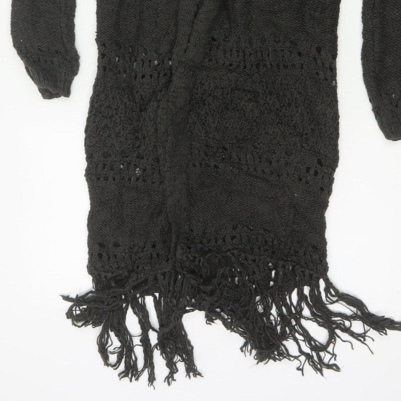 Sun & Shadow Women’s Black XS Open Knit Fringe Long Cardigan
