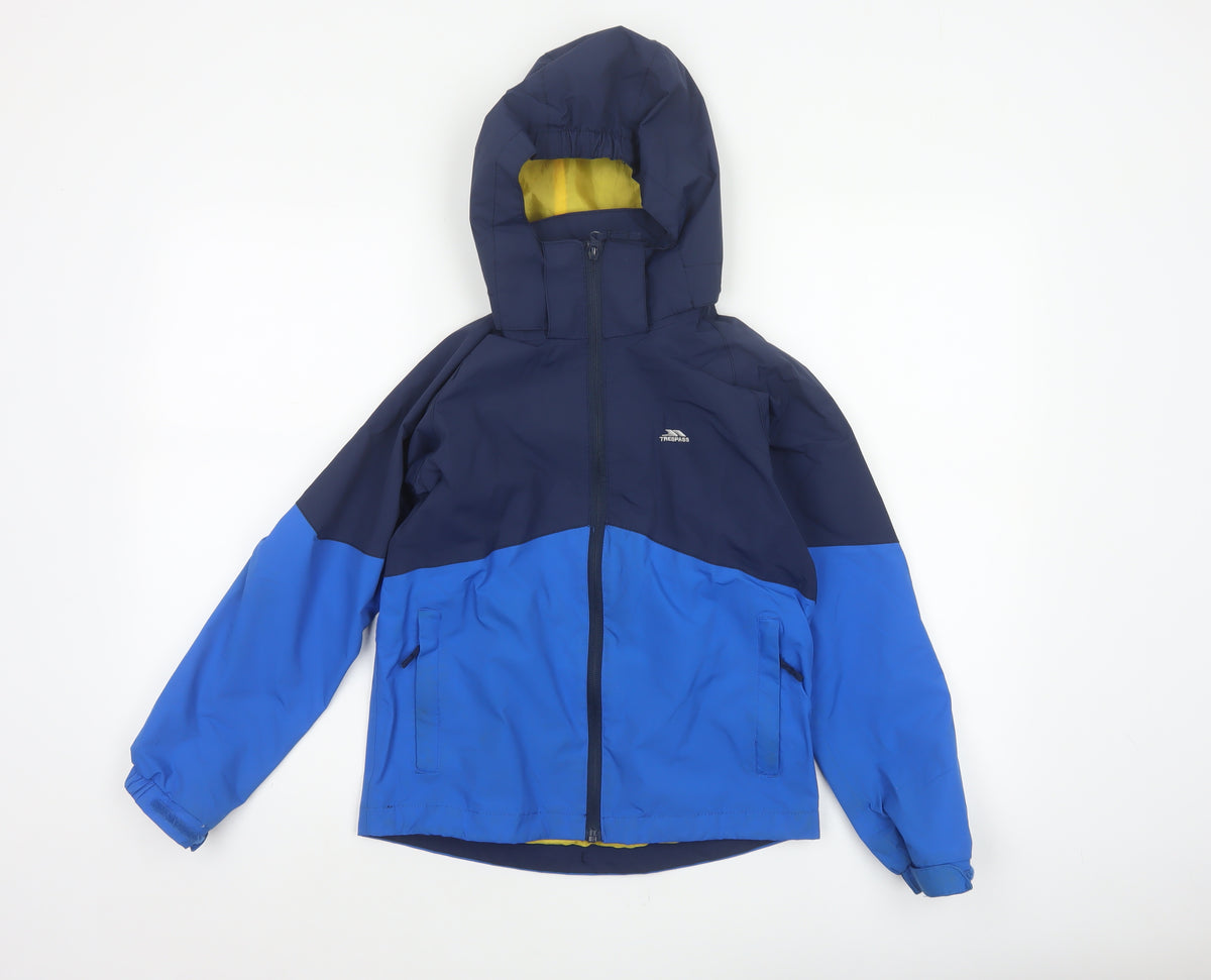 Back view of Trespass boys’ blue 9-10 years ski jacket waterproof hooded