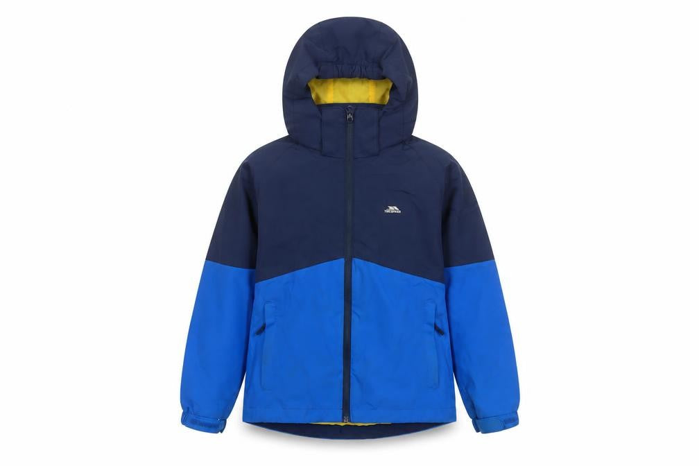 Front view of Trespass boys’ blue 9-10 years ski jacket waterproof hooded