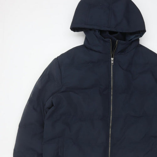 French Connection Men Blue M Puffer Jacket Hooded Insulated Full Zip