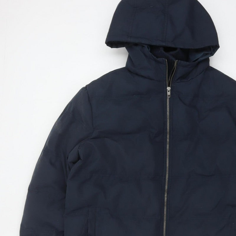 French Connection Men Blue M Puffer Jacket Hooded Insulated Full Zip