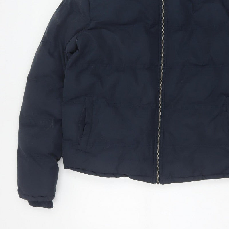 French Connection Men Blue M Puffer Jacket Hooded Insulated Full Zip
