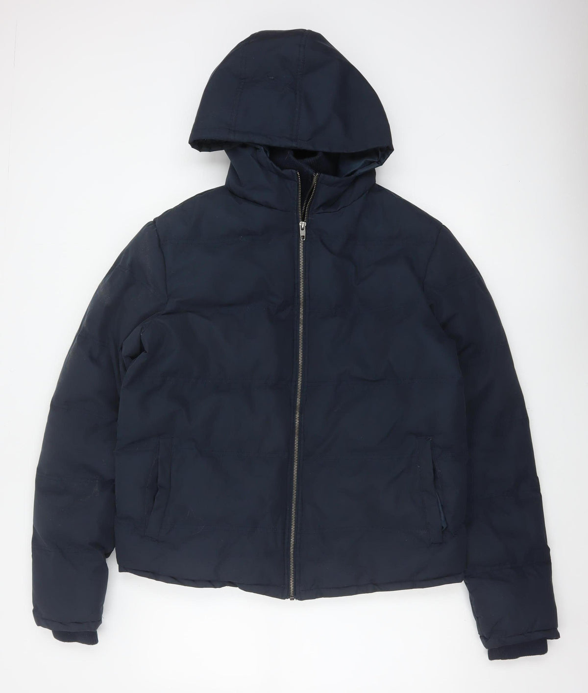 French Connection Men Blue M Puffer Jacket Hooded Insulated Full Zip