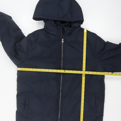 French Connection Men Blue M Puffer Jacket Hooded Insulated Full Zip