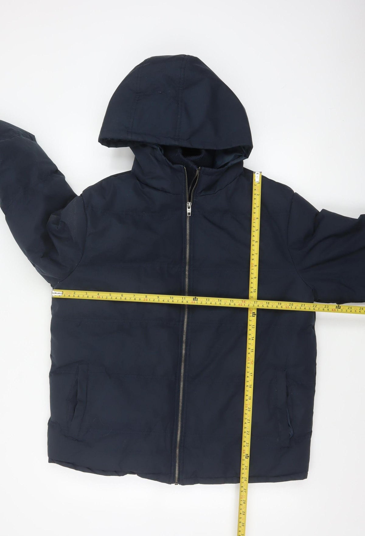 French Connection Men Blue M Puffer Jacket Hooded Insulated Full Zip