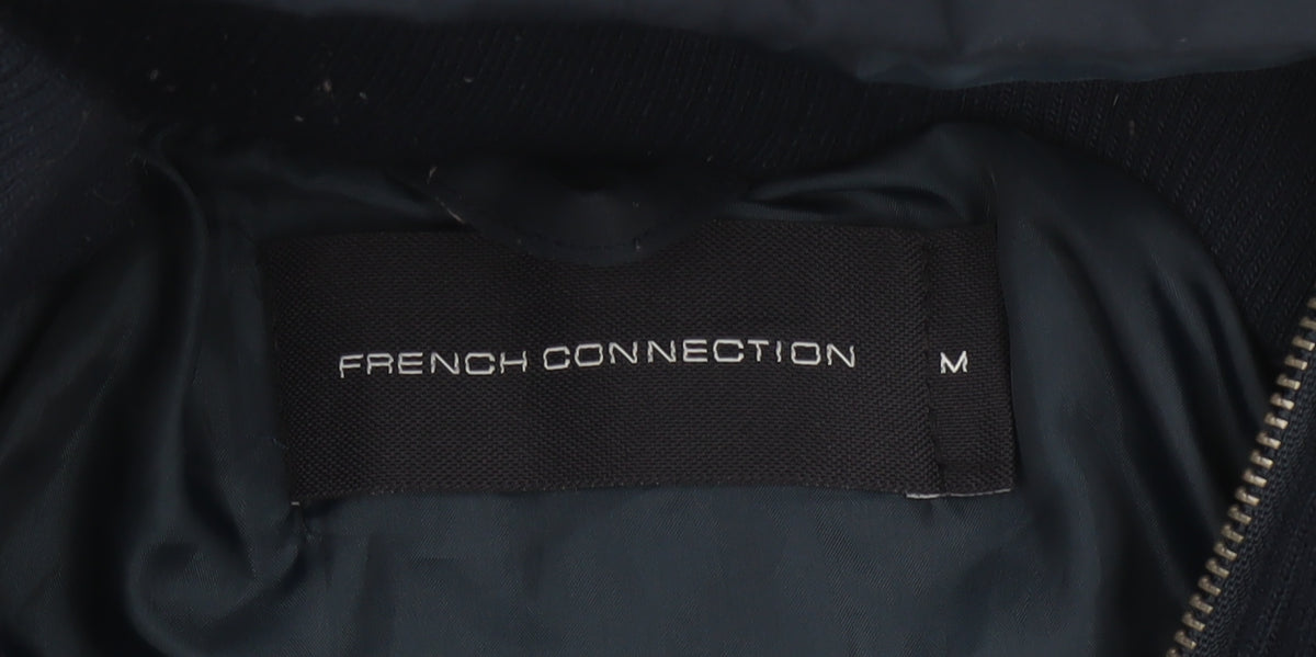 French Connection Men Blue M Puffer Jacket Hooded Insulated Full Zip