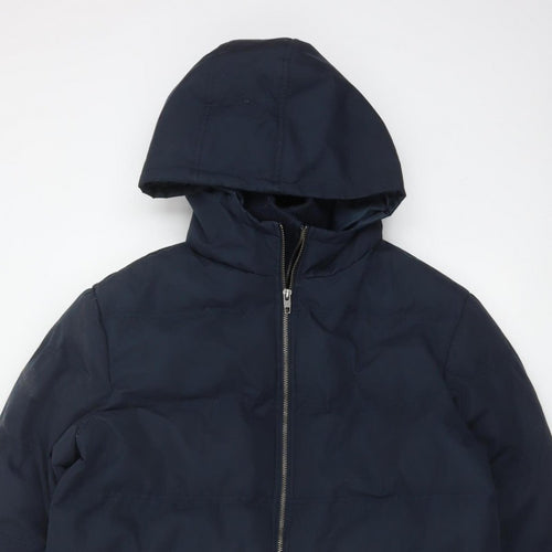 French Connection Men Blue M Puffer Jacket Hooded Insulated Full Zip