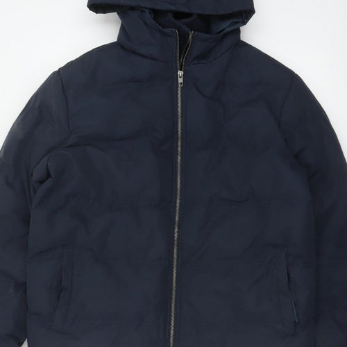 French Connection Men Blue M Puffer Jacket Hooded Insulated Full Zip