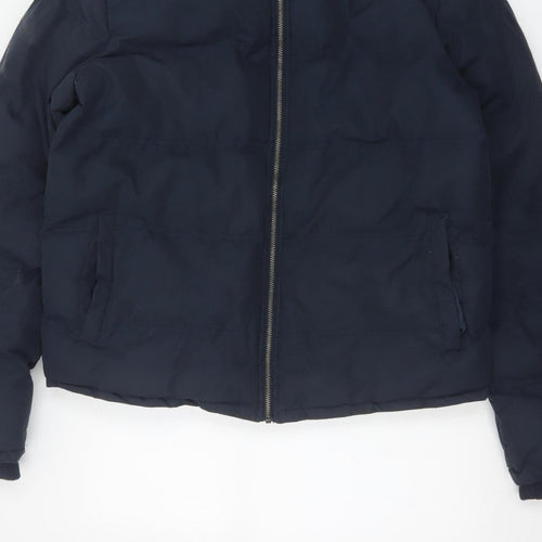 French Connection Men Blue M Puffer Jacket Hooded Insulated Full Zip