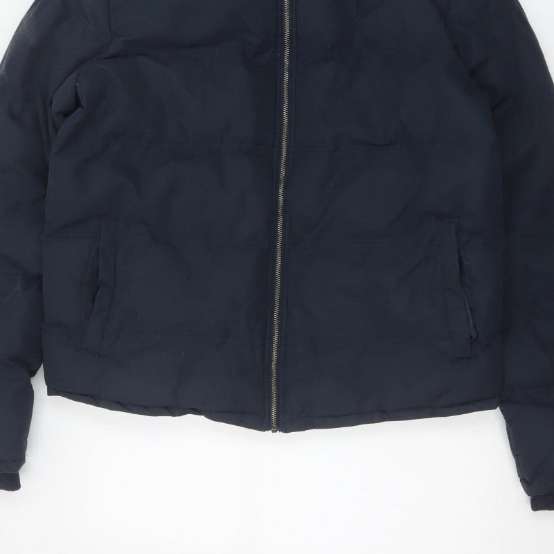 French Connection Men Blue M Puffer Jacket Hooded Insulated Full Zip
