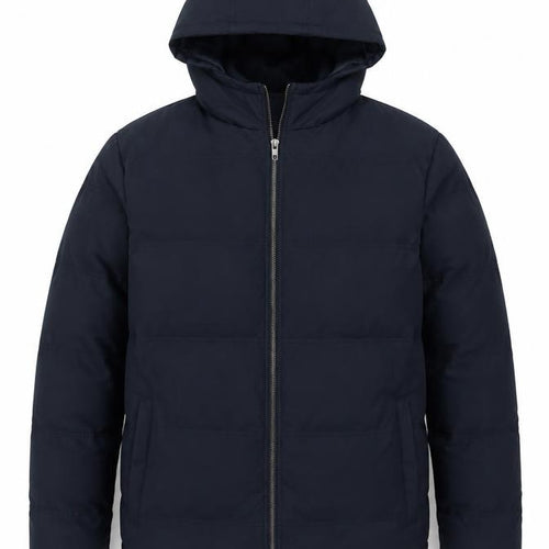 French Connection Men Blue M Puffer Jacket Hooded Insulated Full Zip