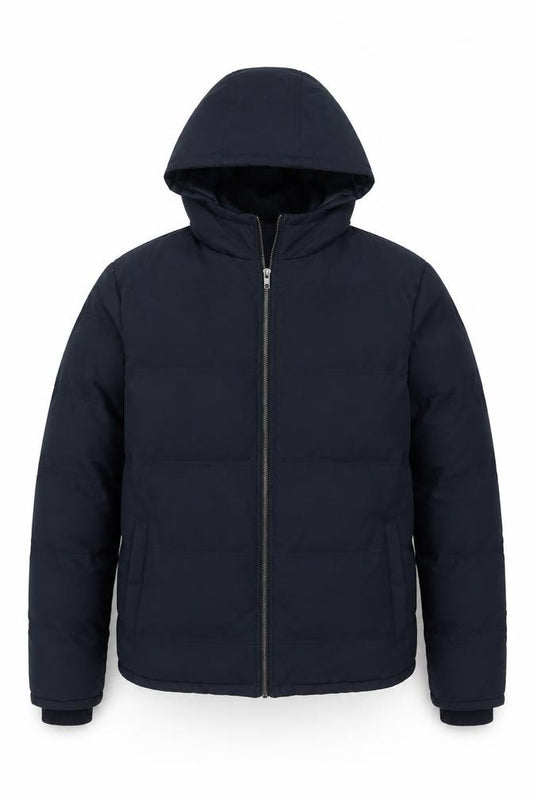 French Connection Men Blue M Puffer Jacket Hooded Insulated Full Zip