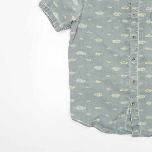 Hula Mont Men’s Blue Fish Print Short Sleeve Button-Up Shirt L