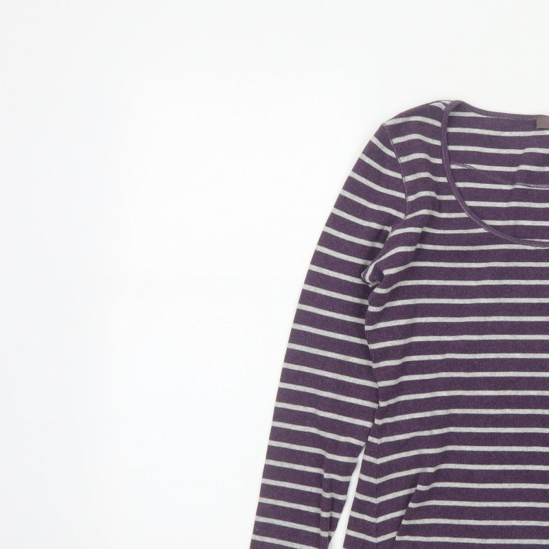 Wrap Women’s Purple Grey Striped Jersey Scoop Neck Top UK 10