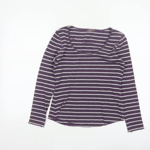Wrap Women’s Purple Grey Striped Jersey Scoop Neck Top UK 10