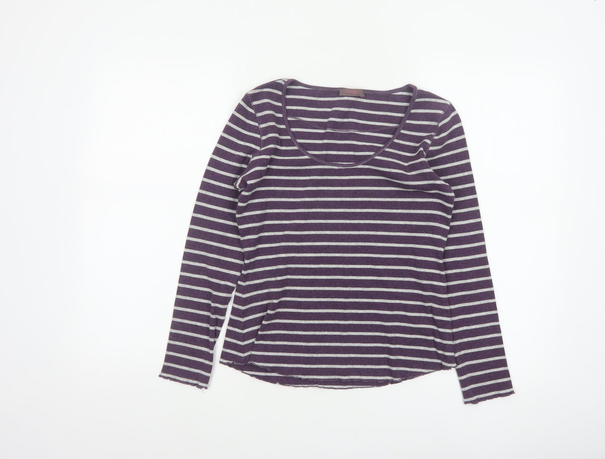 Wrap Women’s Purple Grey Striped Jersey Scoop Neck Top UK 10