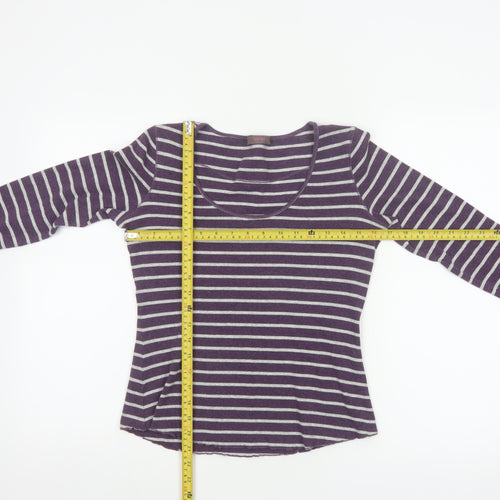 Wrap Women’s Purple Grey Striped Jersey Scoop Neck Top UK 10